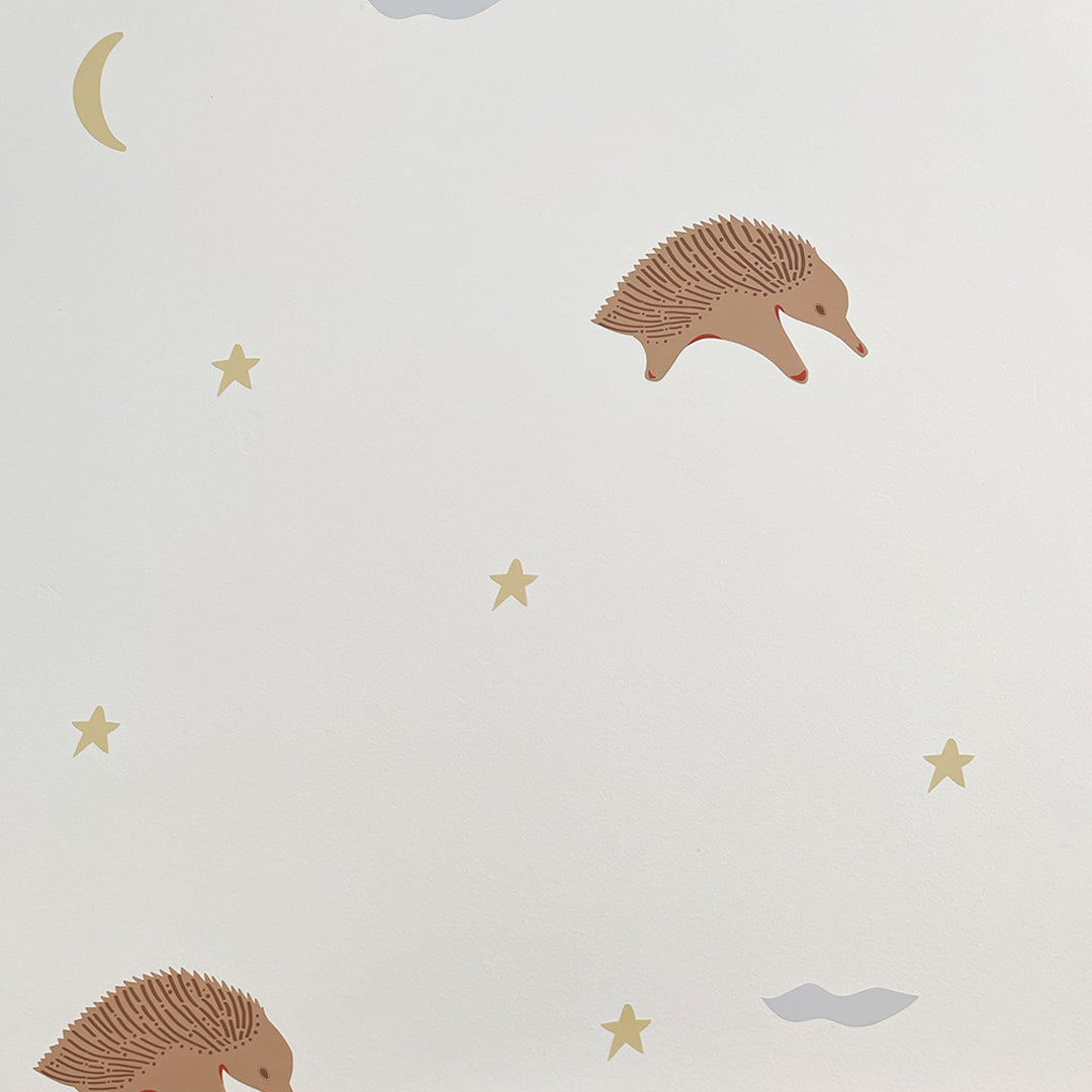 Wall stickers of hedgehogs and stars on a light gray background