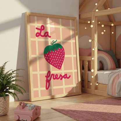 Gingham Strawberry Print - kids art decor